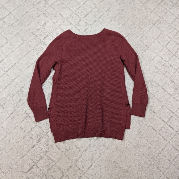 Athleta Sweater Womens L Red Burgundy Wool Thermal Honeycomb Waffle Knit - Picture 9 of 9